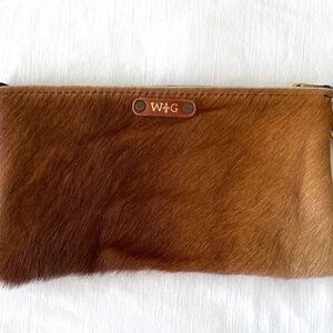 W G Wild Goose Cowhide Hair Leather Wristlet Brown Rustic Cowgirl NWOT